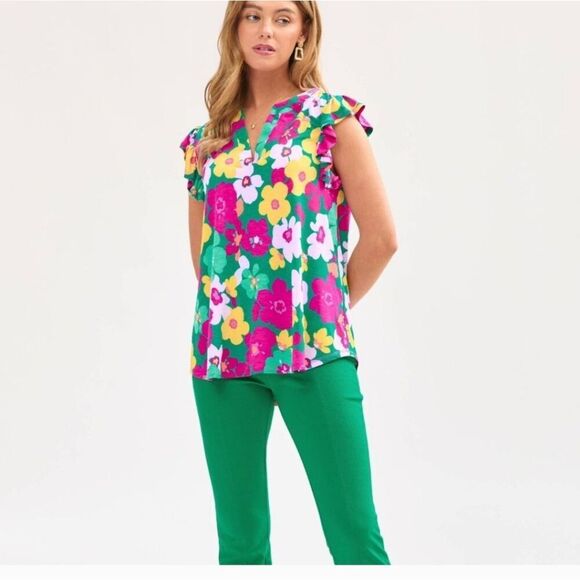 Floral V-Neck Blouse NWOTS Size Large - Picture 1 of 3